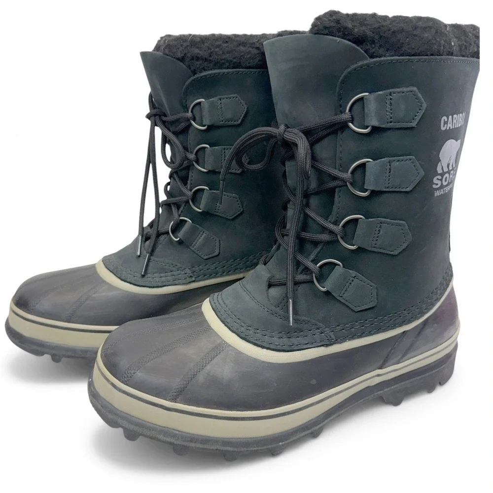 Sorel‎ Caribou Mens Size 10 Waterproof Winter Snow Boots Black Duck Boots